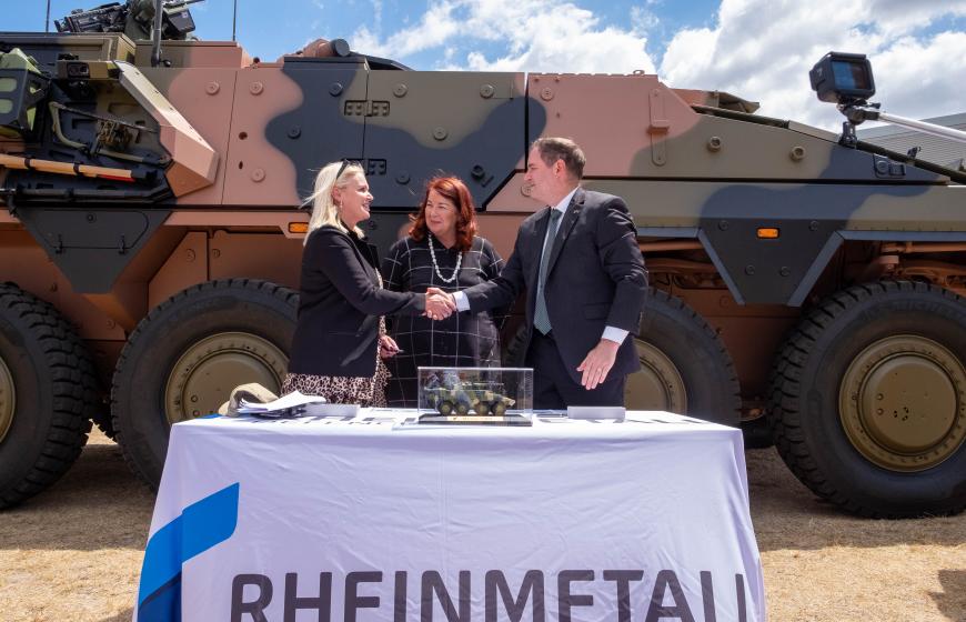Handover ceremony in front of the first BOXER Combat Reconnaissance Vehicle